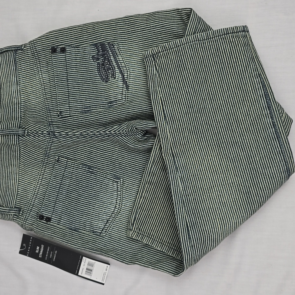 Sean John Boy's Slim Straight Jeans - Blue and White Stripes - Picture 4 of 4